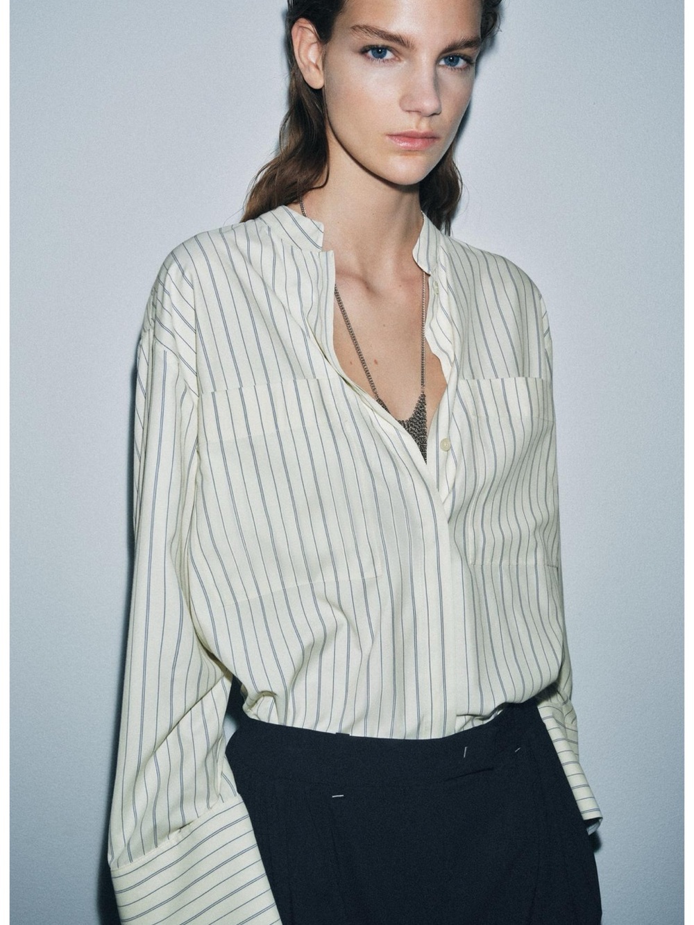 Zara Striped Stand Collar Shirt ZW Collection